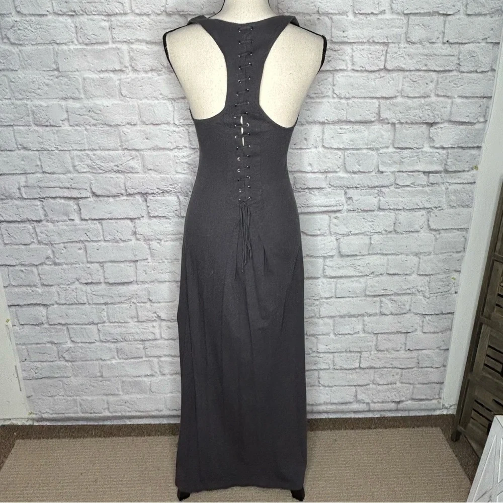 Elizabeth & James Gray Lace Up Racerback Maxi Dress
